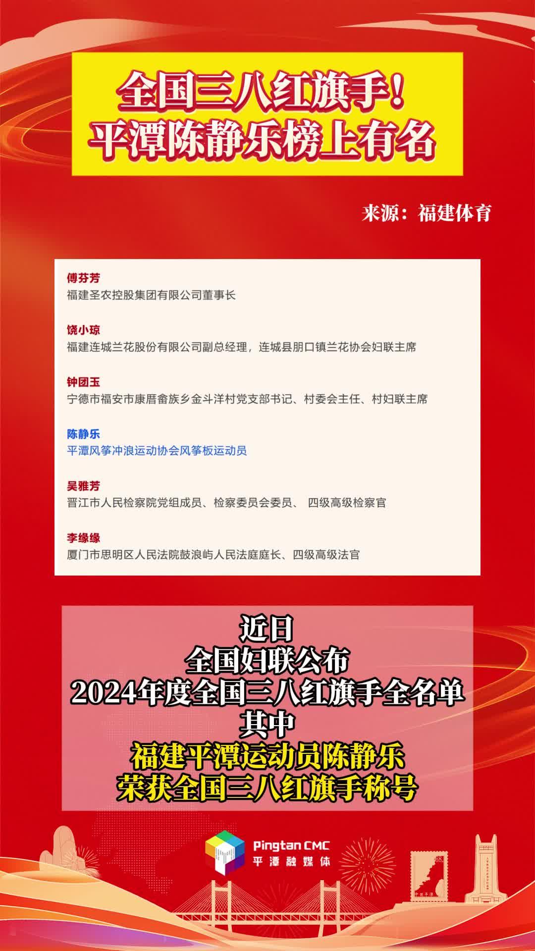 全國三八紅旗手！平潭陳靜樂榜上有名